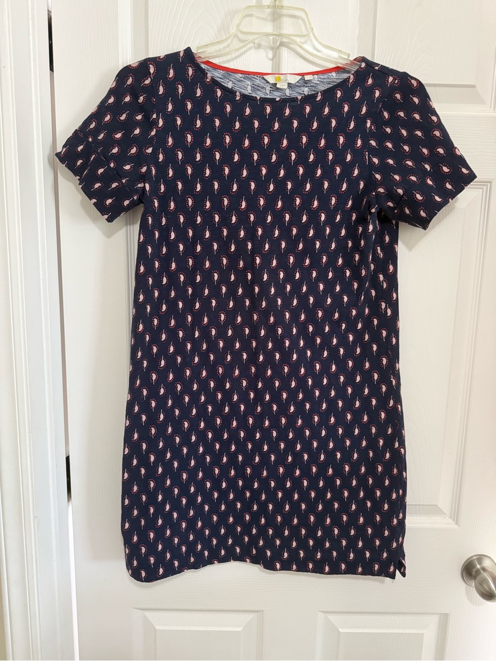 Boden Navy Mini Dress with Pink Paisley Motif